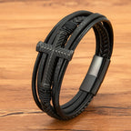 Pulsera de Cuero con Cruz de Tres Estilos: Fe Personalizada en Cada Hilo