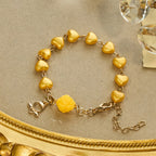 Conjunto de Rosario y Pulsera de Perlas en Forma de Corazón Amarillo: Tierno Compañero de Gracia Diaria