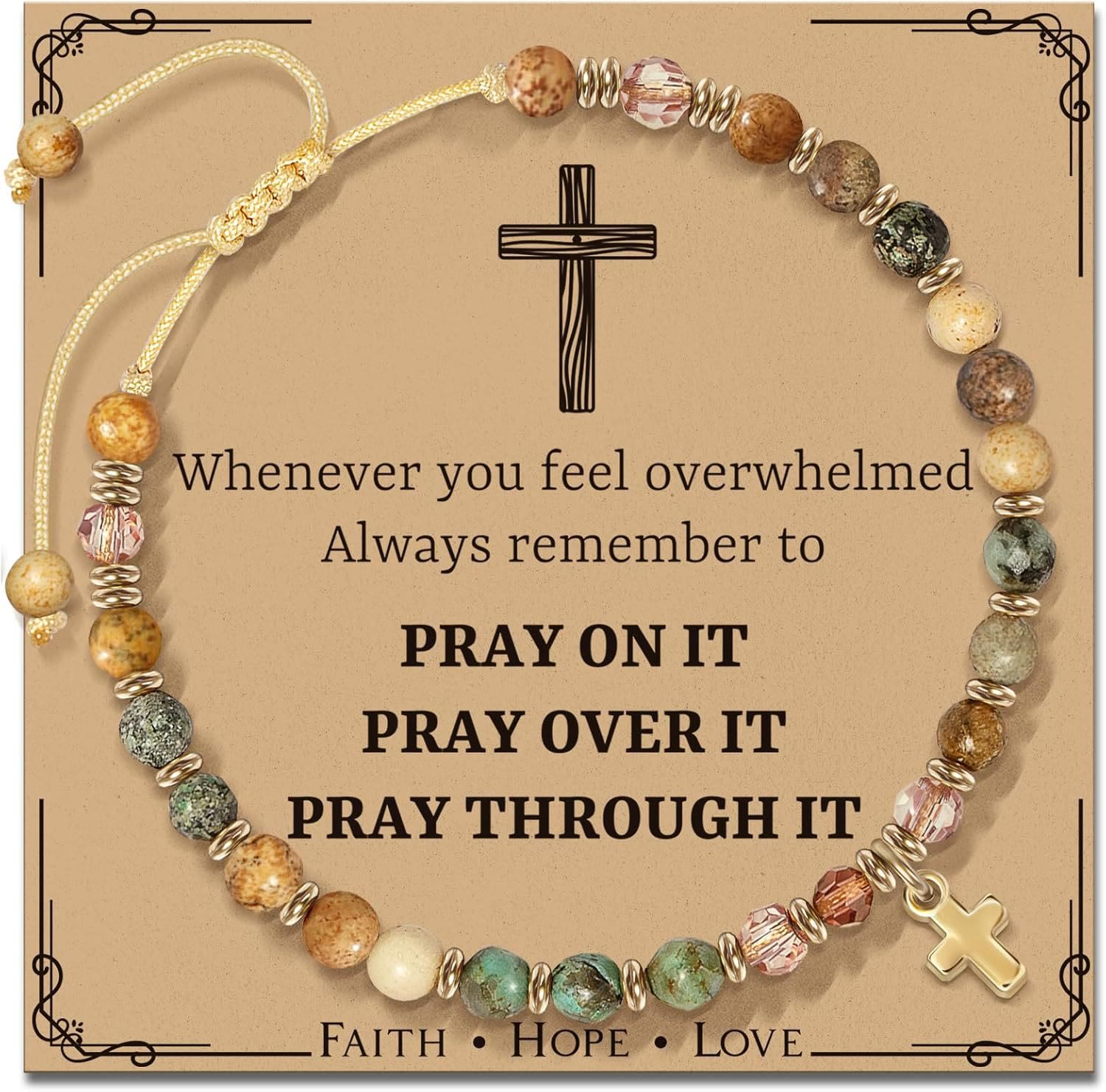 Pulsera de Piedra Natural y Cruz con Tarjeta de la Biblia: Devoción Ternura para Momentos Especiales