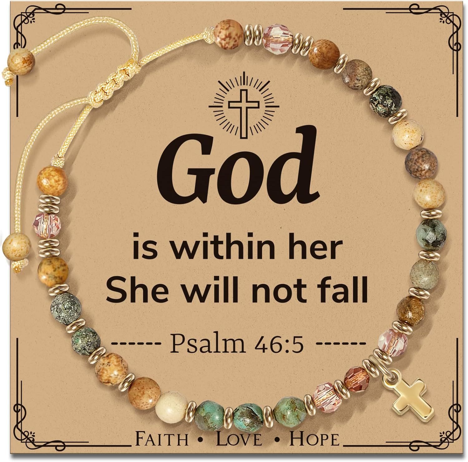 Pulsera de Piedra Natural y Cruz con Tarjeta de la Biblia: Devoción Ternura para Momentos Especiales