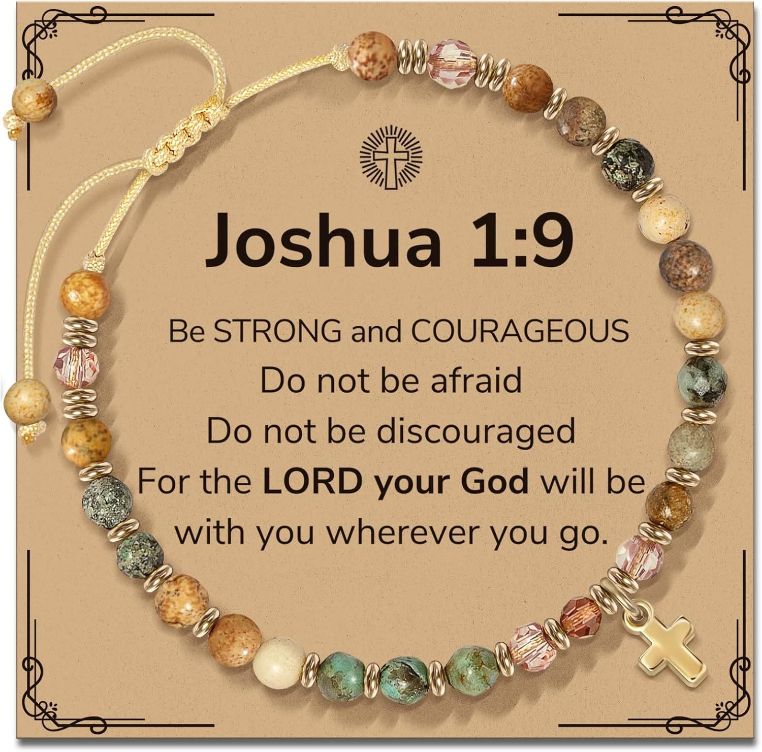 Pulsera de Piedra Natural y Cruz con Tarjeta de la Biblia: Devoción Ternura para Momentos Especiales