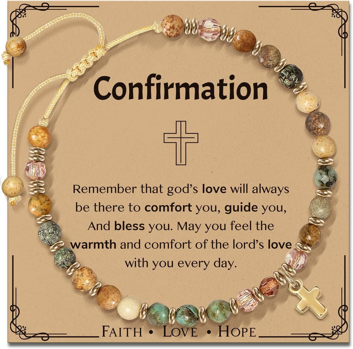 Pulsera de Piedra Natural y Cruz con Tarjeta de la Biblia: Devoción Ternura para Momentos Especiales
