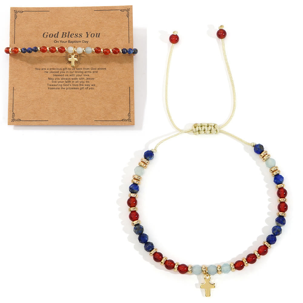 Pulsera de Piedra Natural y Cruz con Tarjeta de la Biblia: Devoción Ternura para Momentos Especiales