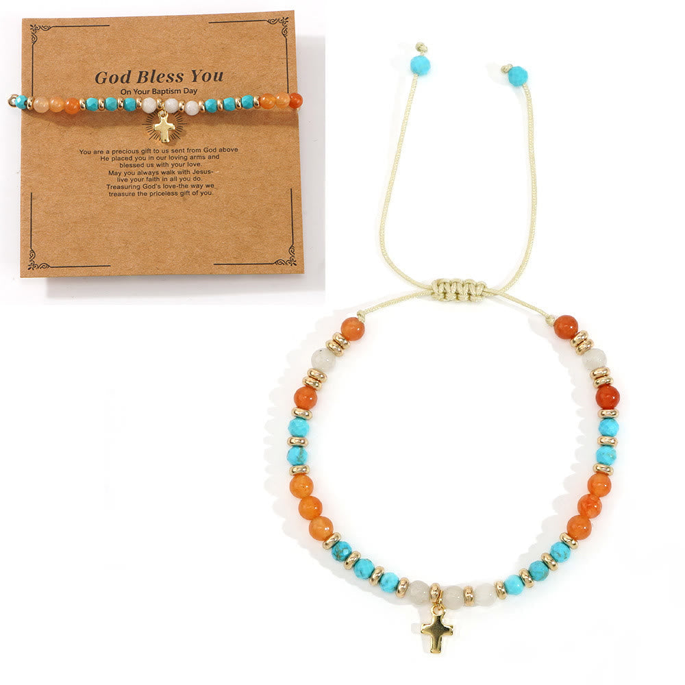 Pulsera de Piedra Natural y Cruz con Tarjeta de la Biblia: Devoción Ternura para Momentos Especiales