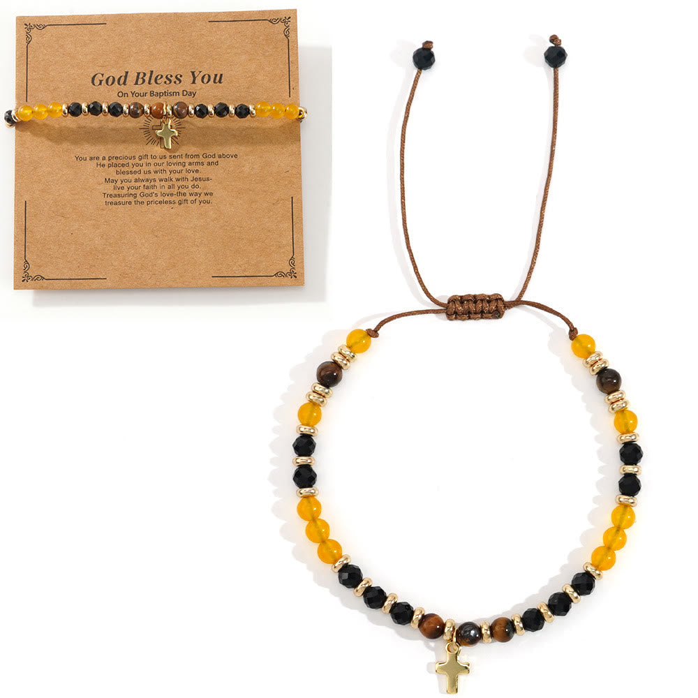 Pulsera de Piedra Natural y Cruz con Tarjeta de la Biblia: Devoción Ternura para Momentos Especiales