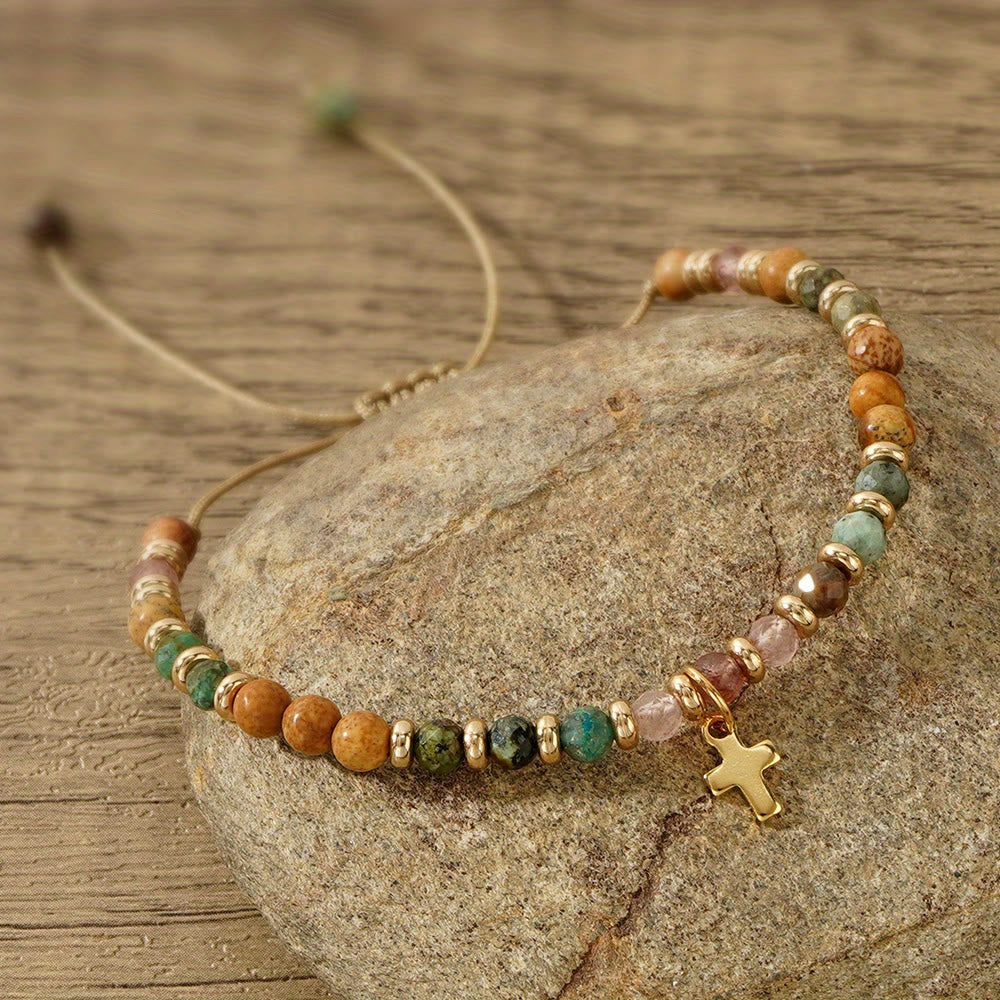 Pulsera de Piedra Natural y Cruz con Tarjeta de la Biblia: Devoción Ternura para Momentos Especiales