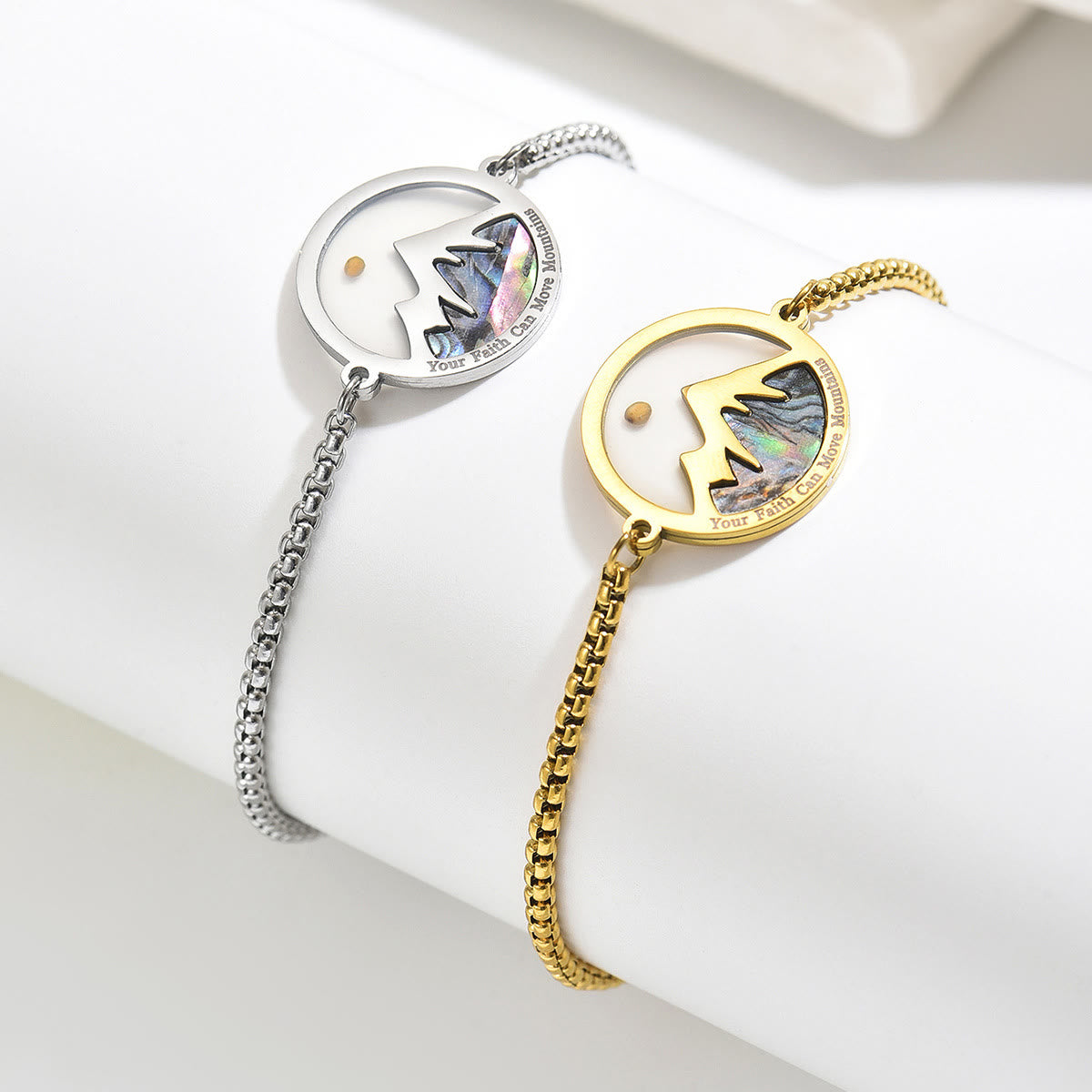 Pulsera de Semilla de Mostaza y Montaña en 2 Colores: Fe Firme para el Uso Diario
