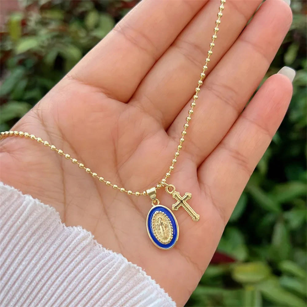 Collar Doble Fe de Nuestra Señora y Cruz: Compañero Constante para la Creencia Diaria