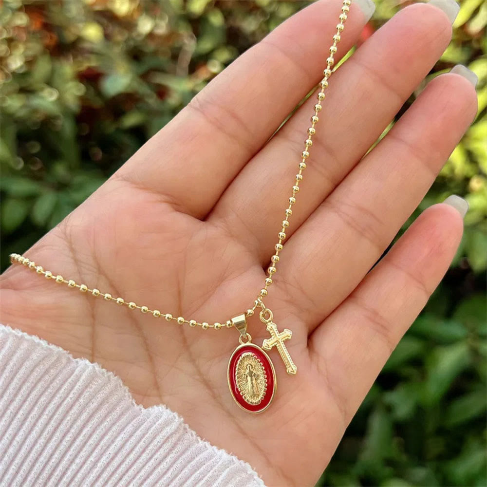Collar Doble Fe de Nuestra Señora y Cruz: Compañero Constante para la Creencia Diaria