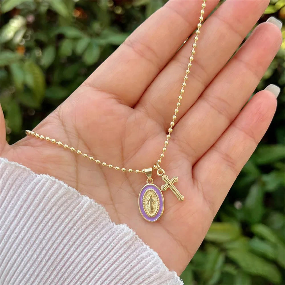 Collar Doble Fe de Nuestra Señora y Cruz: Compañero Constante para la Creencia Diaria