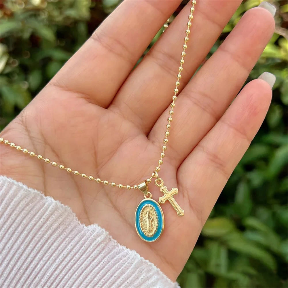 Collar Doble Fe de Nuestra Señora y Cruz: Compañero Constante para la Creencia Diaria