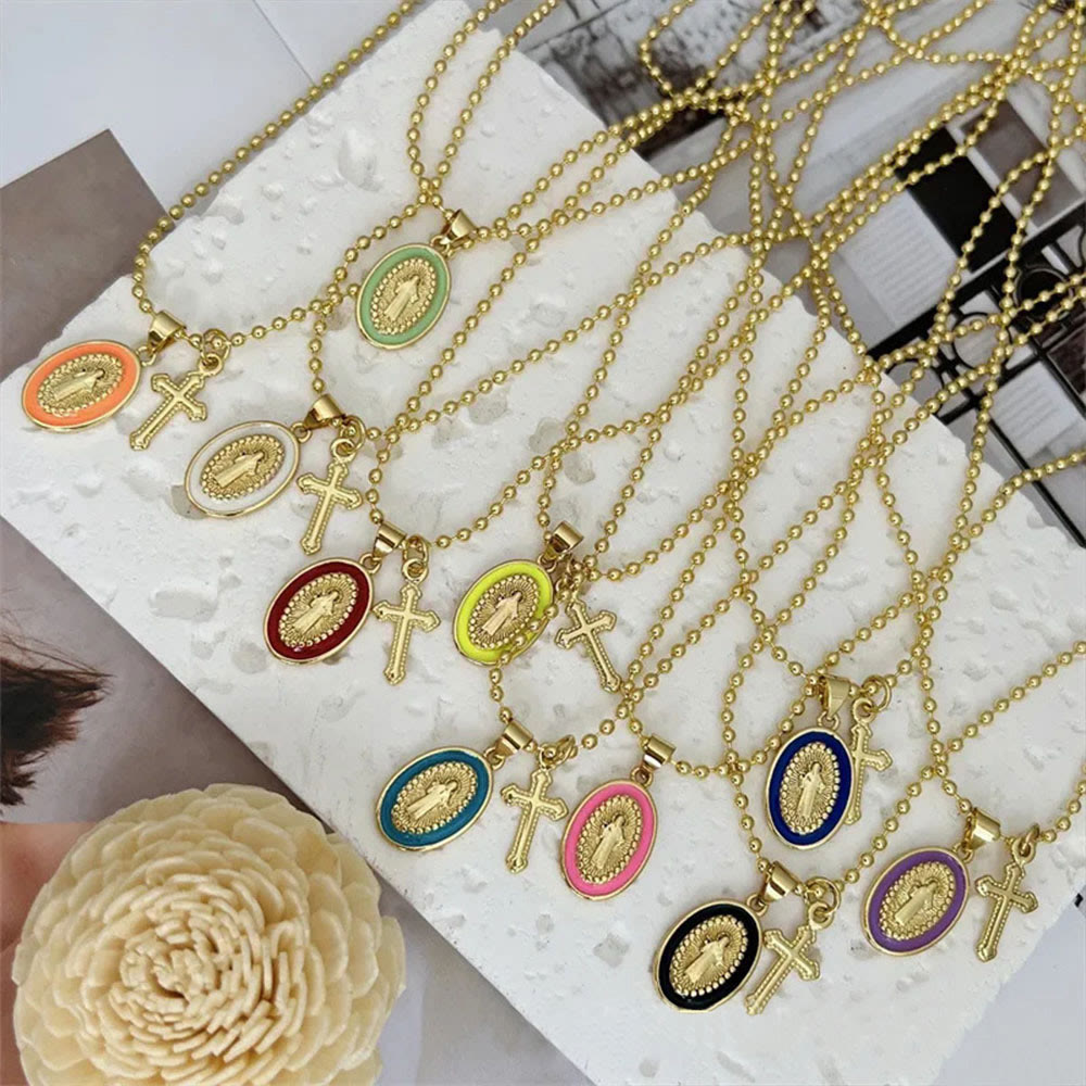 Collar Doble Fe de Nuestra Señora y Cruz: Compañero Constante para la Creencia Diaria