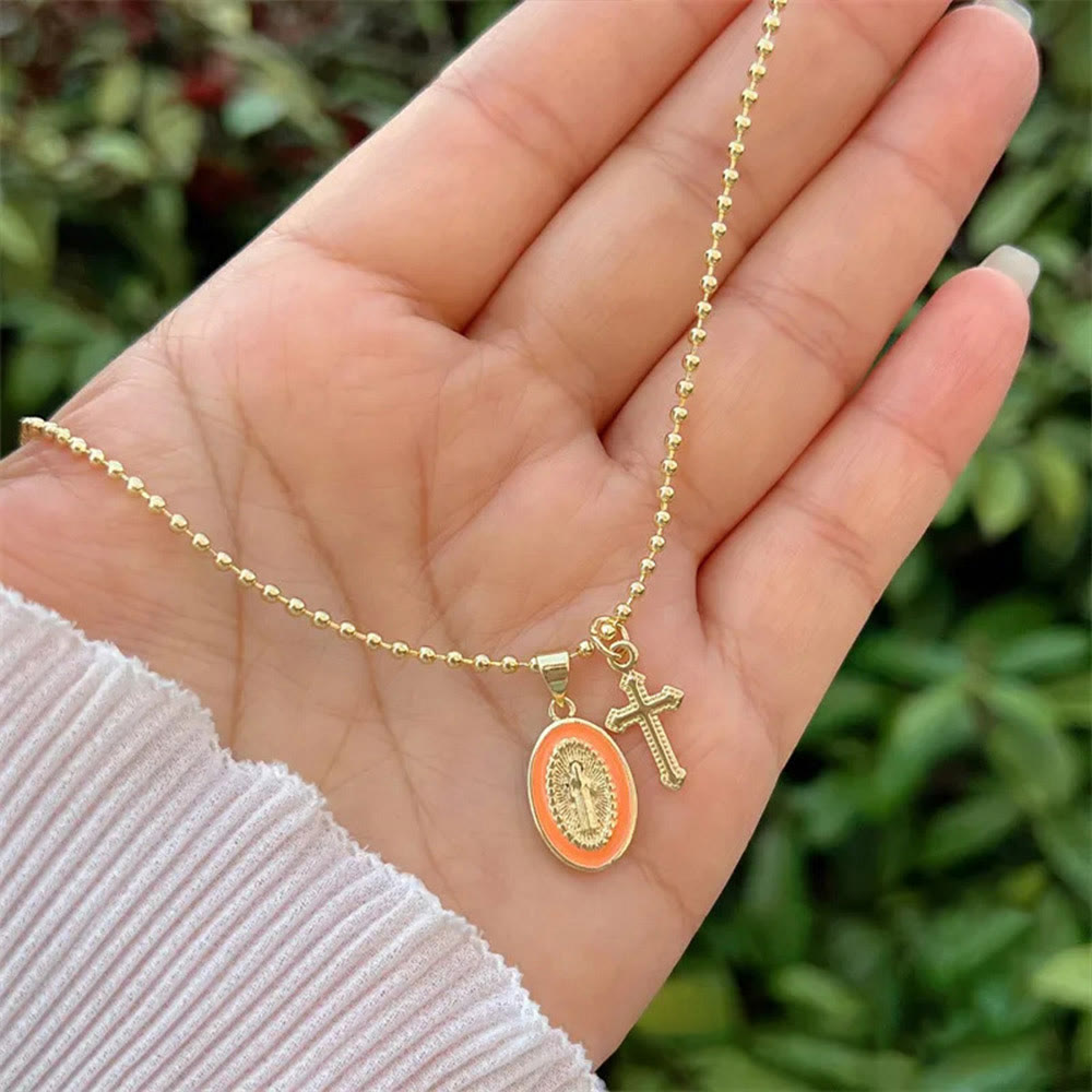 Collar Doble Fe de Nuestra Señora y Cruz: Compañero Constante para la Creencia Diaria