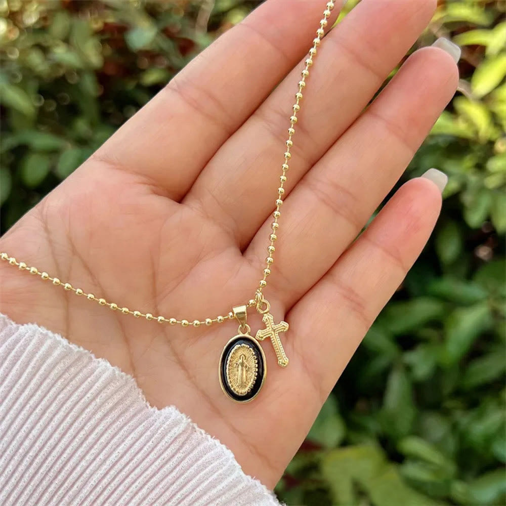 Collar Doble Fe de Nuestra Señora y Cruz: Compañero Constante para la Creencia Diaria