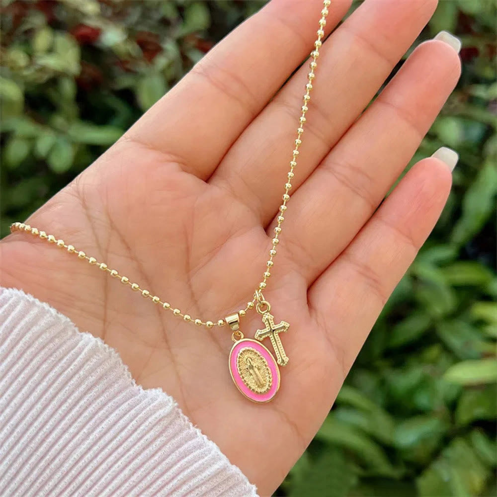Collar Doble Fe de Nuestra Señora y Cruz: Compañero Constante para la Creencia Diaria