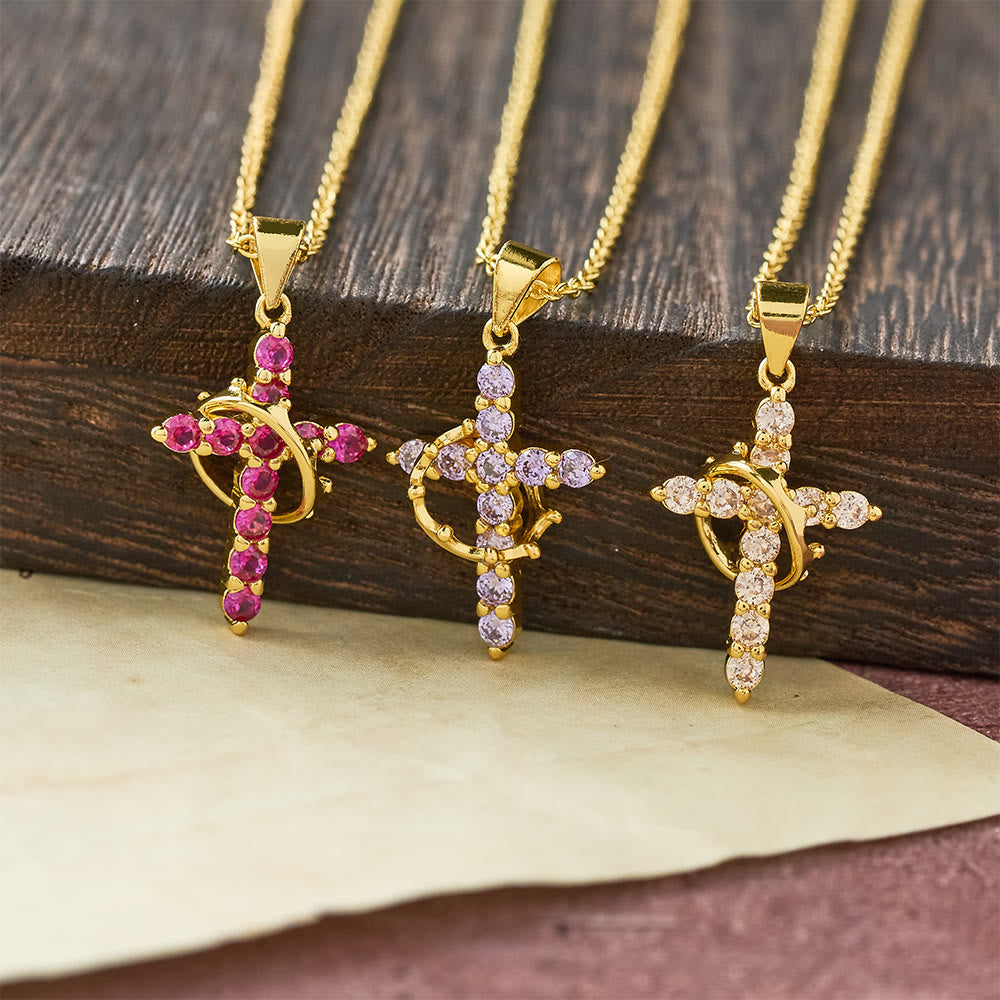 Fe - Collar de Cruz con Acentos de Piedras de Nacimiento Mensuales