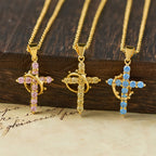Fe - Collar de Cruz con Acentos de Piedras de Nacimiento Mensuales