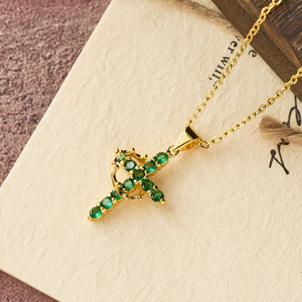 Fe - Collar de Cruz con Acentos de Piedras de Nacimiento Mensuales