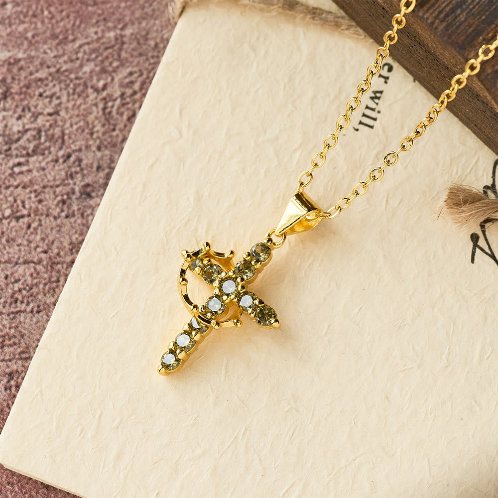 Fe - Collar de Cruz con Acentos de Piedras de Nacimiento Mensuales