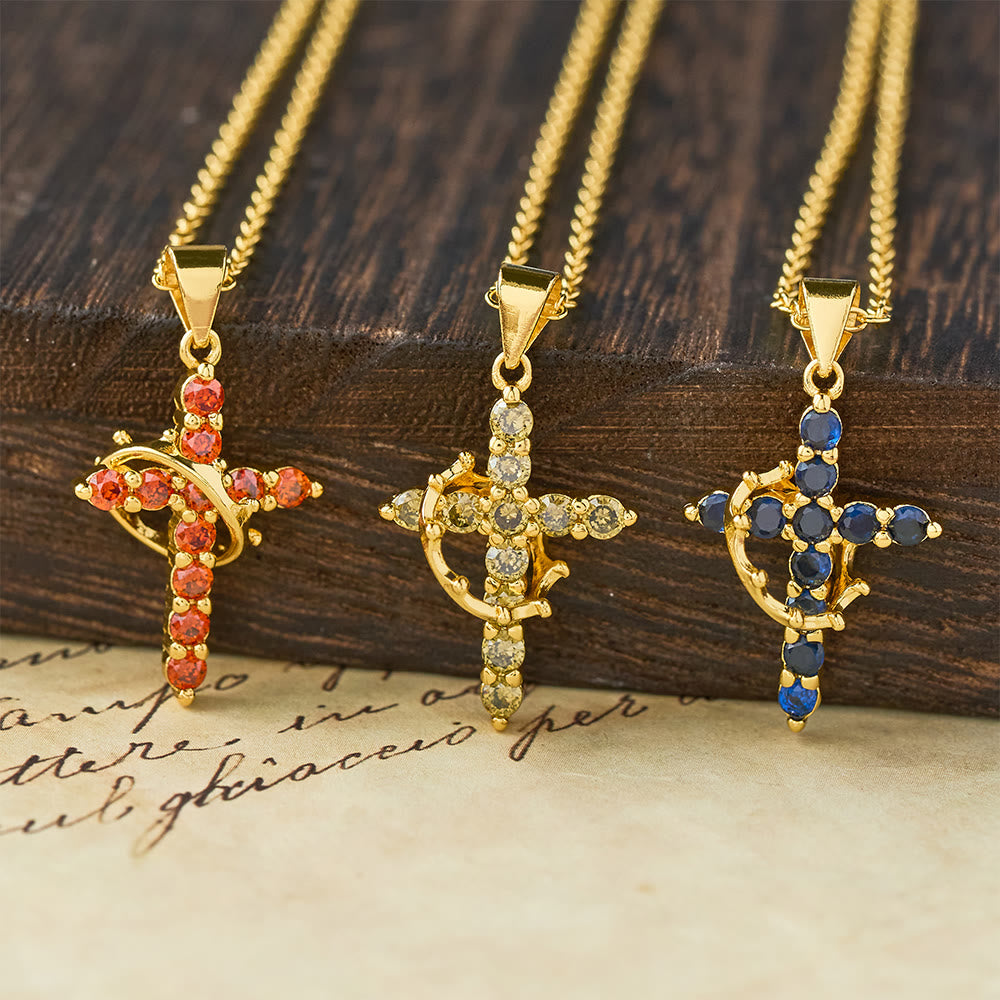Fe - Collar de Cruz con Acentos de Piedras de Nacimiento Mensuales
