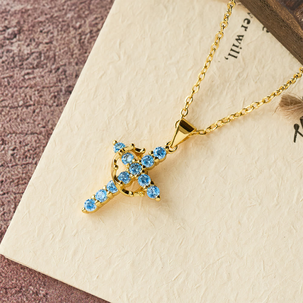 Fe - Collar de Cruz con Acentos de Piedras de Nacimiento Mensuales