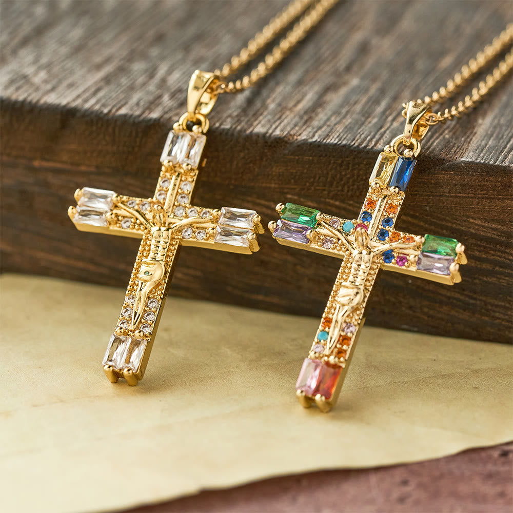 Collar de Acero de Titanio con Cruz de Zirconia de Color Estilo Bohemio Retro