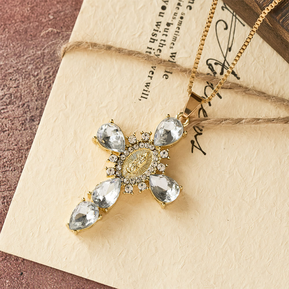 Collar de Cruz de la Virgen María de Diamante