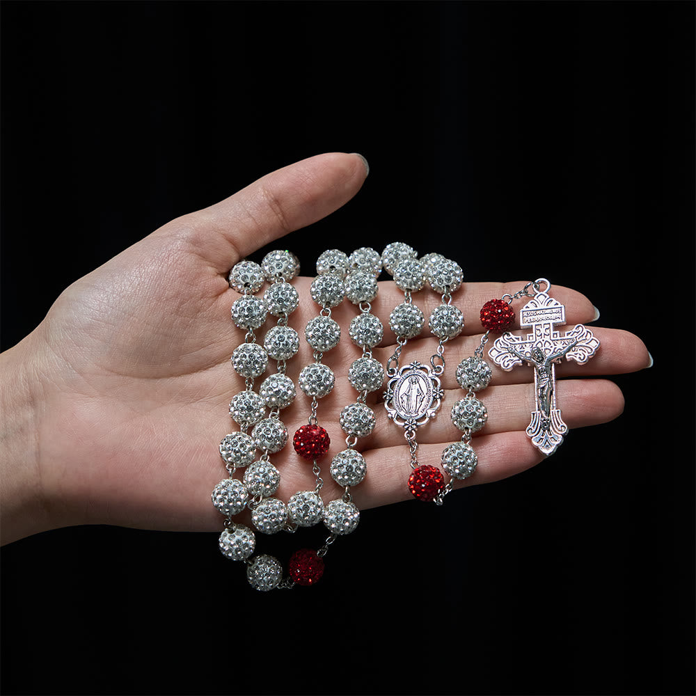 Medalla Milagrosa y Crucifijo de Collar de Gemas Redondas de 10 mm en Plata