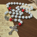 Medalla Milagrosa y Crucifijo de Collar de Gemas Redondas de 10 mm en Plata
