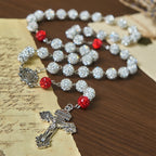 Medalla Milagrosa y Crucifijo de Collar de Gemas Redondas de 10 mm en Plata