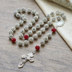 Medalla Milagrosa y Crucifijo de Collar de Gemas Redondas de 10 mm en Plata