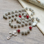 Medalla Milagrosa y Crucifijo de Collar de Gemas Redondas de 10 mm en Plata
