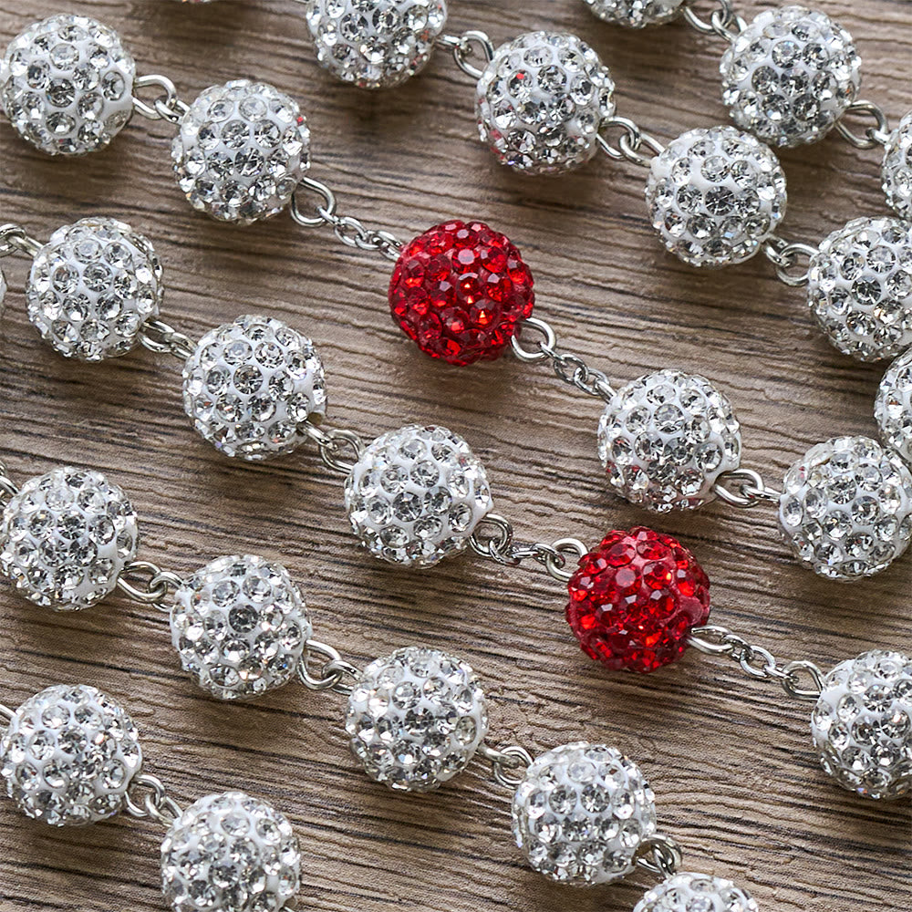 Medalla Milagrosa y Crucifijo de Collar de Gemas Redondas de 10 mm en Plata