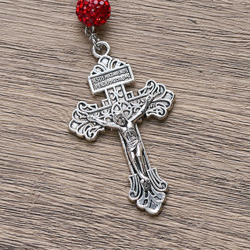 Medalla Milagrosa y Crucifijo de Collar de Gemas Redondas de 10 mm en Plata