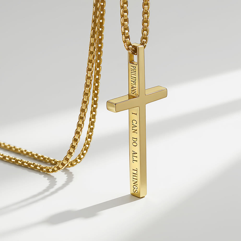 Collar de Cruz con Inscripción "Puedo Hacer Todas las Cosas": Recordatorio Elegante de Su Dulce Fuerza
