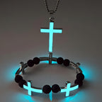 Collar de Cruz Luminosa y Conjunto de Pulsera de Cuentas: Recuerda Su Luz Silenciosa