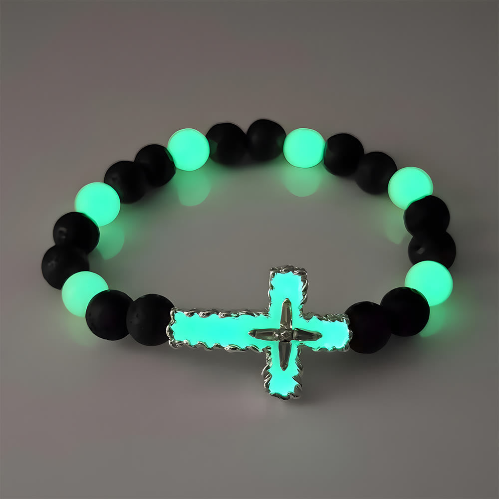 Collar Cruz Luminosa de 3 Colores y Conjunto de Pulsera de Cuentas: Recuerda Su Luz Silenciosa