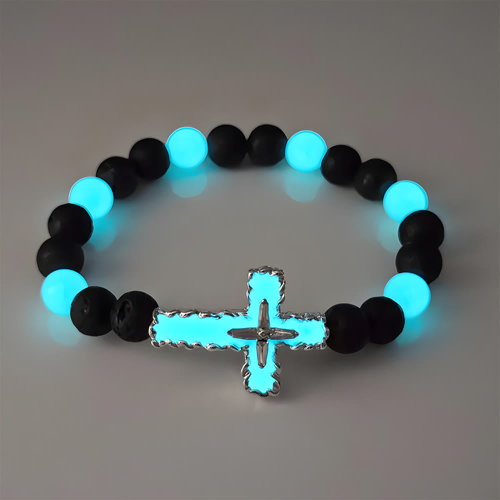 Collar Cruz Luminosa de 3 Colores y Conjunto de Pulsera de Cuentas: Recuerda Su Luz Silenciosa