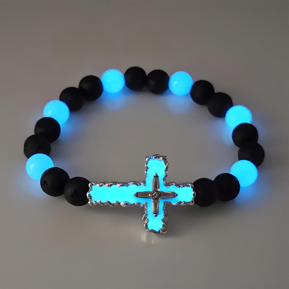 Collar Cruz Luminosa de 3 Colores y Conjunto de Pulsera de Cuentas: Recuerda Su Luz Silenciosa