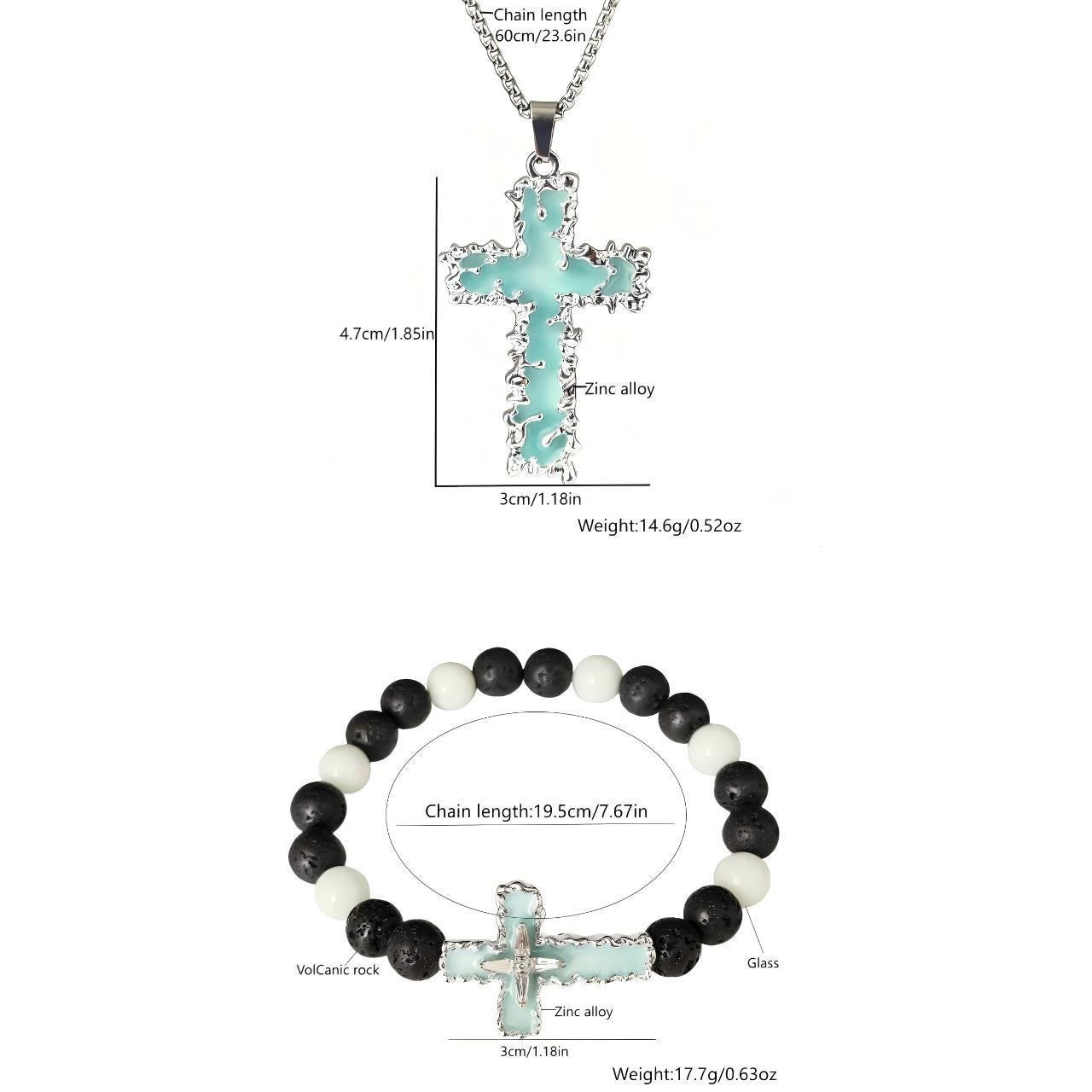 Collar Cruz Luminosa de 3 Colores y Conjunto de Pulsera de Cuentas: Recuerda Su Luz Silenciosa