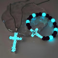 Collar Cruz Luminosa de 3 Colores y Conjunto de Pulsera de Cuentas: Recuerda Su Luz Silenciosa