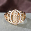 Anillo de Nuestra Señora con Zircón Envolvente y Acentos Florales: Encarnar Su Dulce Gracia
