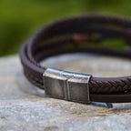 Pulsera de Moda de Acero Inoxidable en Tres Colores y Cuero Trenzado