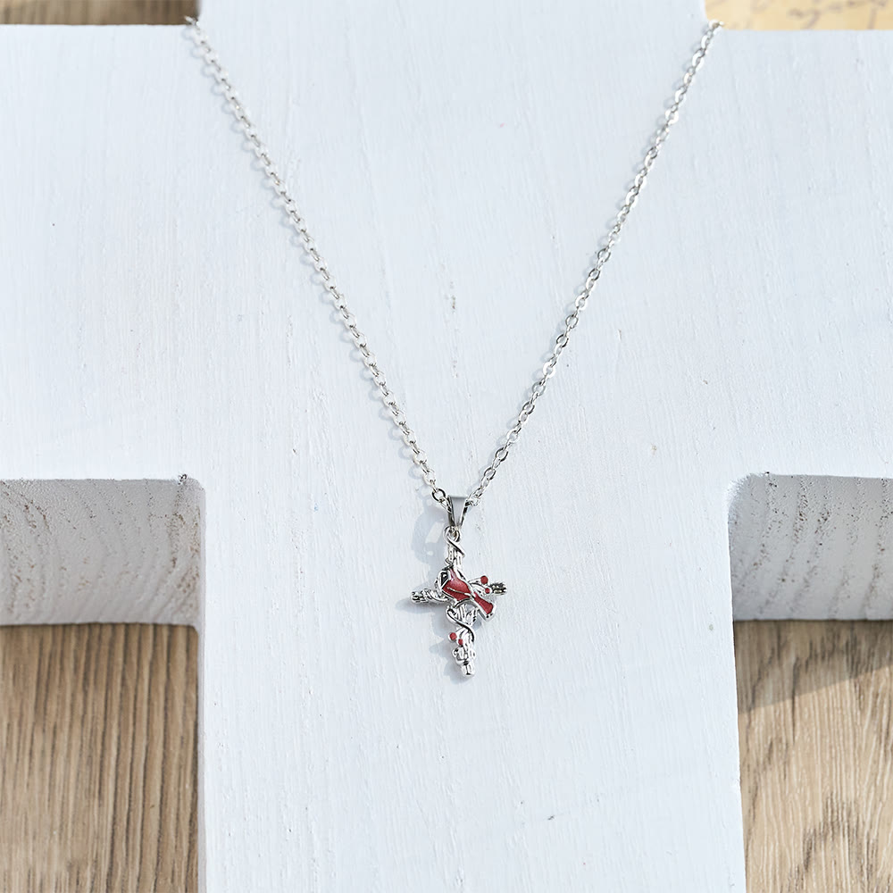 Collar de Cardenal Artesanal con Colgante de Cruz, Collar de Pájaro Rojo