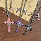 Collar de Cadena con Colgante Triple Crucifijo de Estilo Clásico y Colorido