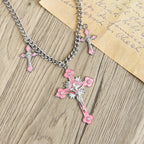 Collar de Cadena con Colgante Triple Crucifijo de Estilo Clásico y Colorido