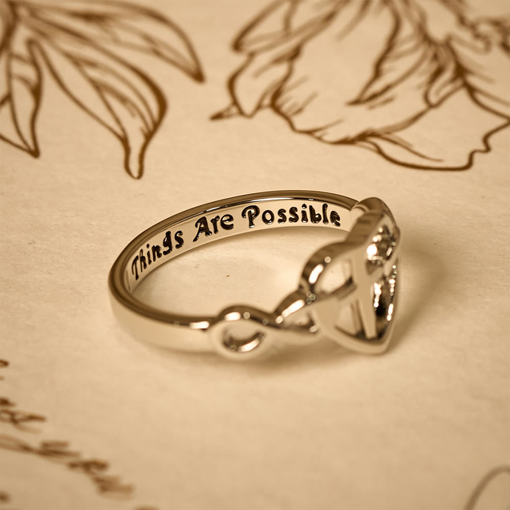 Anillo Unido de Fe en Forma de Cruz con Corazón: Con Dios, Todas las Cosas Son Posibles