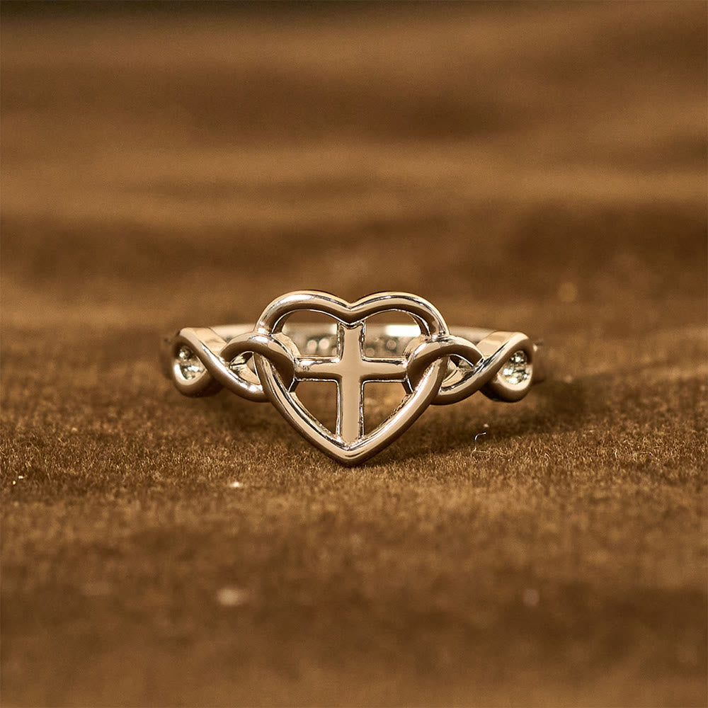 Anillo Unido de Fe en Forma de Cruz con Corazón: Con Dios, Todas las Cosas Son Posibles