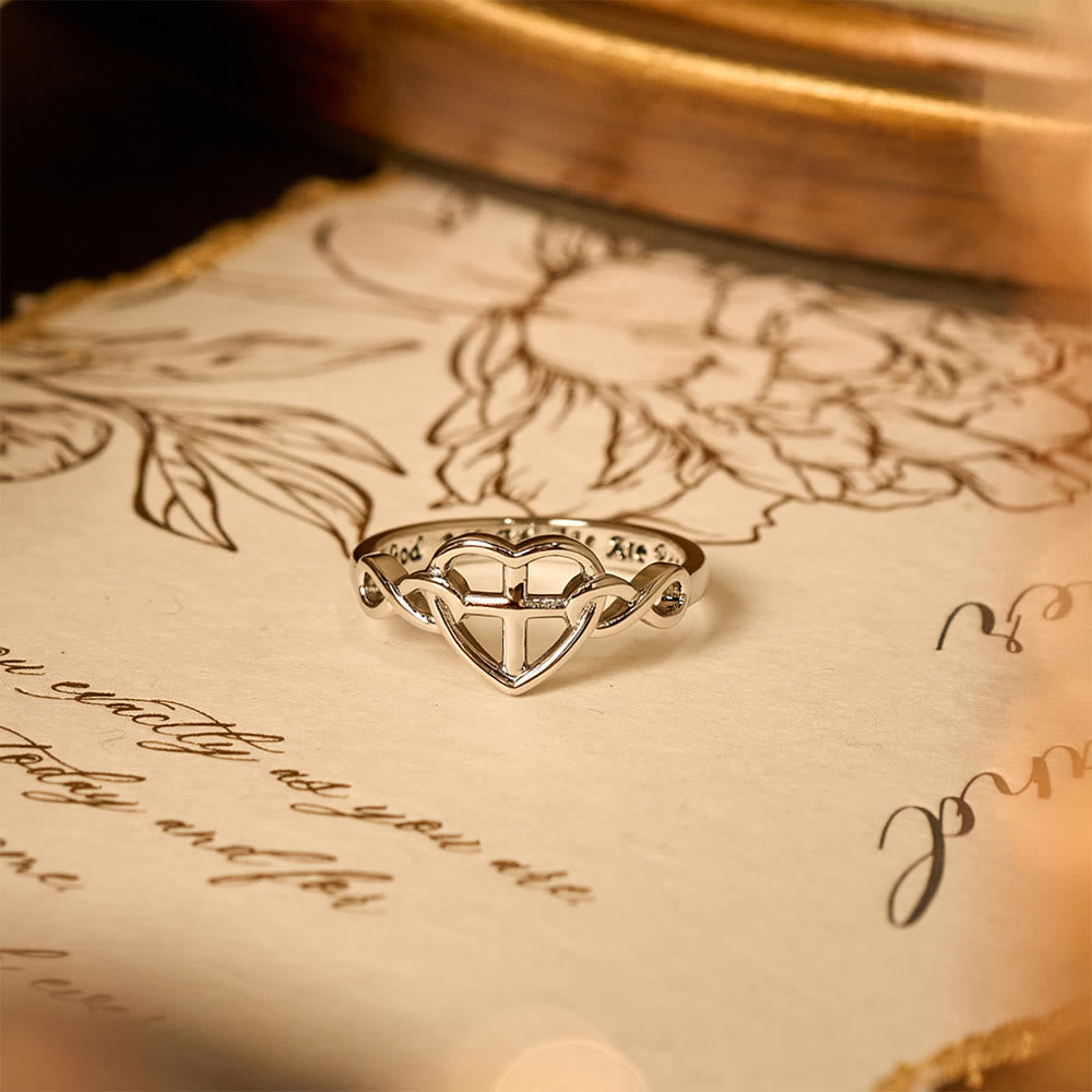 Anillo Unido de Fe en Forma de Cruz con Corazón: Con Dios, Todas las Cosas Son Posibles