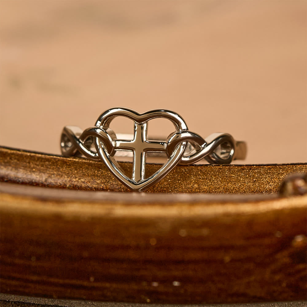 Anillo Unido de Fe en Forma de Cruz con Corazón: Con Dios, Todas las Cosas Son Posibles
